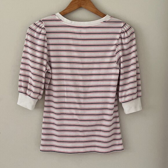 GAP Fitted Stripe Henley Puff Sleeve Top Size Medium - Picture 8 of 9